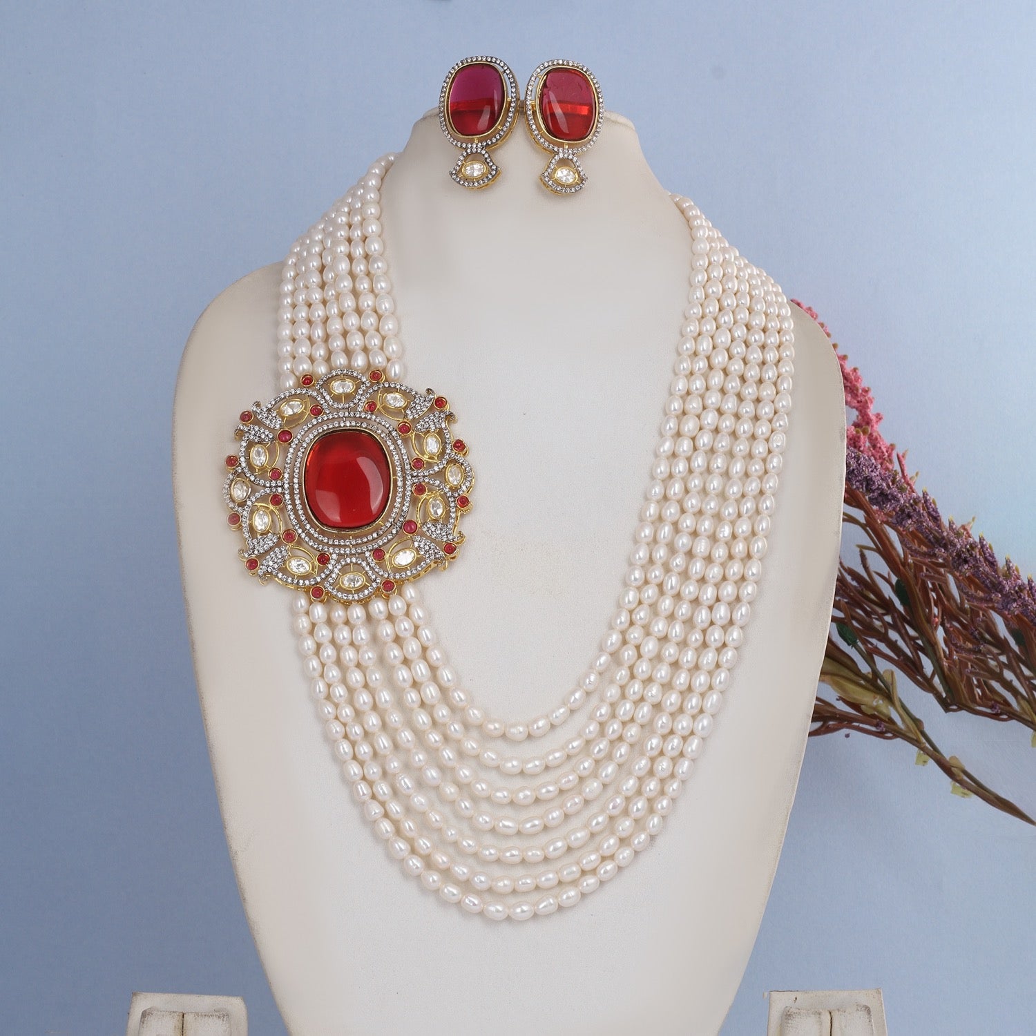 Authentic Real Natural Freshwater Pearls Side Brooch Necklace Set With Certificate(D.No ADPRLS2825)