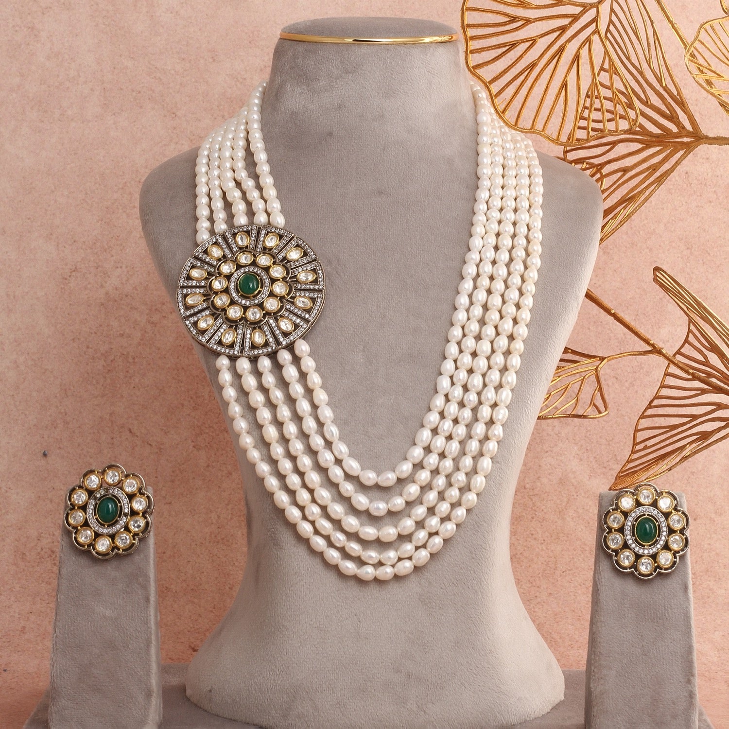 Authentic Real Natural Freshwater Pearls Side Brooch Necklace Set With Certificate(D.No ADPRLS2828)