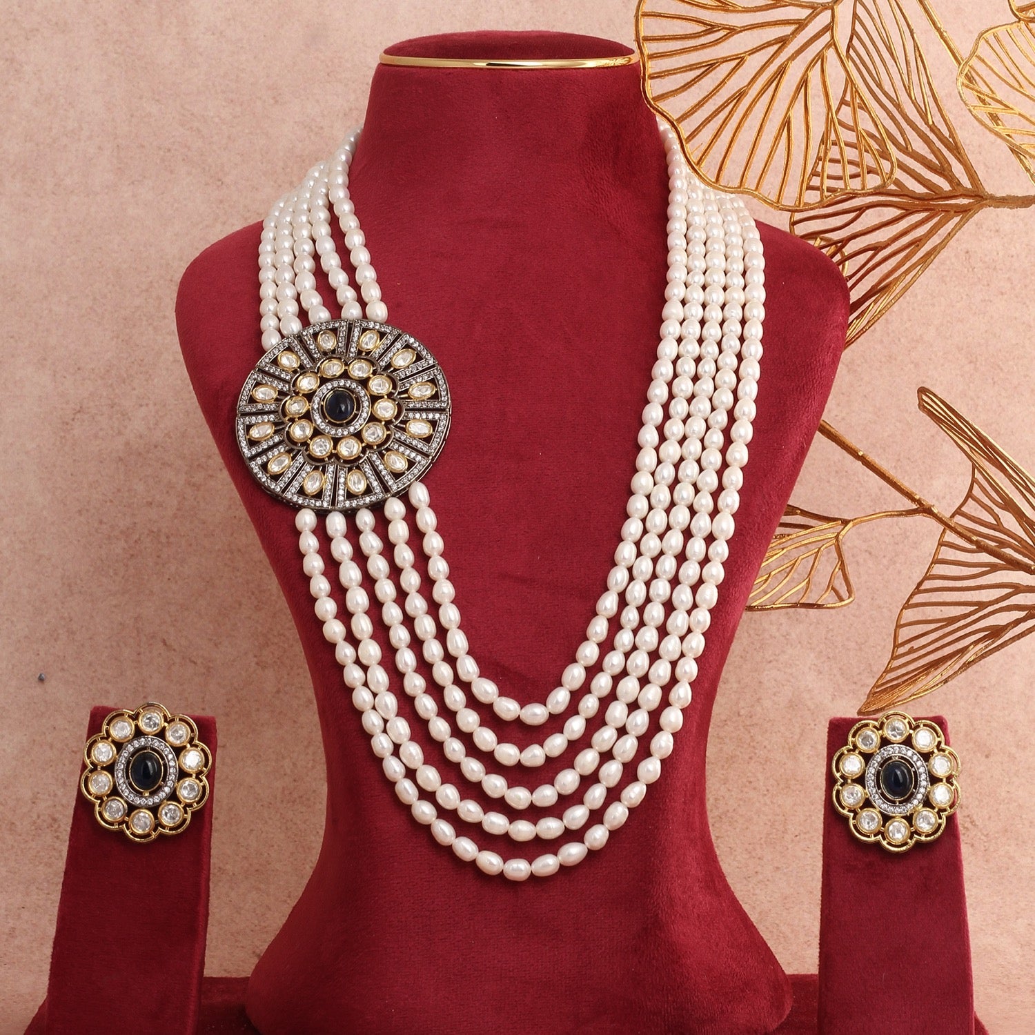 Authentic Real Natural Freshwater Pearls Side Brooch Necklace Set With Certificate(D.No ADPRLS2829)