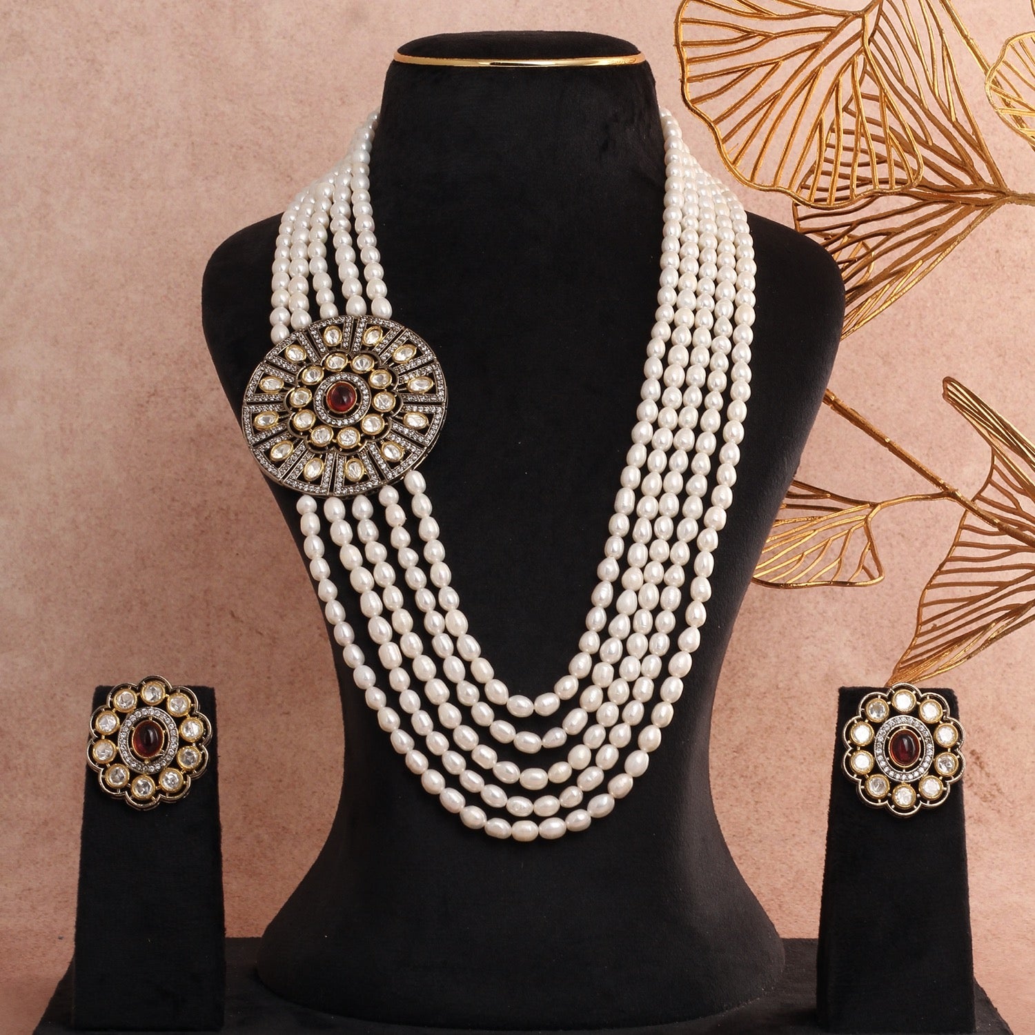 Authentic Real Natural Freshwater Pearls Side Brooch Necklace Set With Certificate(D.No ADPRLS2830)