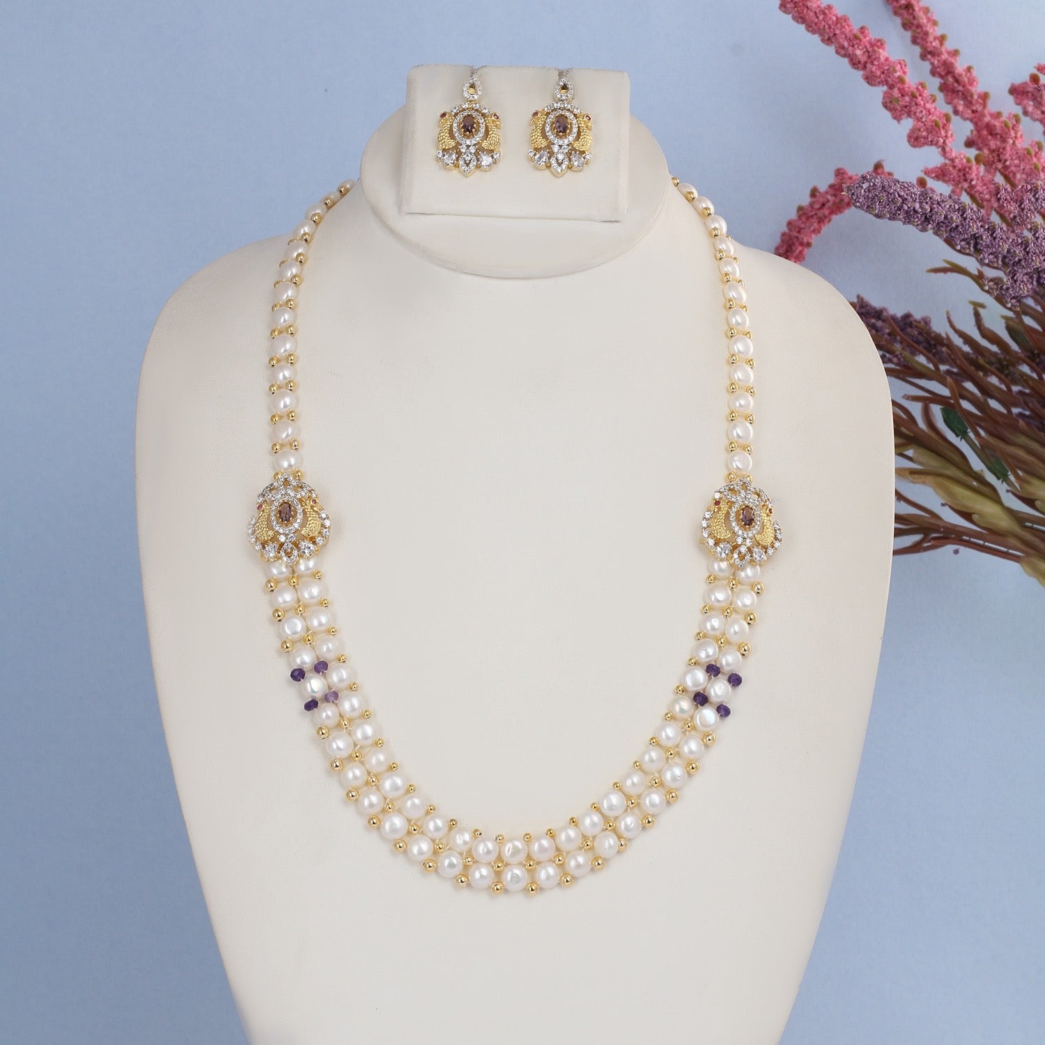 Beautiful Elegant Real Freshwater Pearl Necklace Set With Certificate(D.No ADPRLS2839)