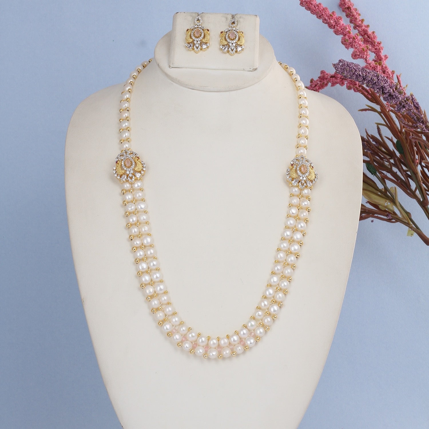 Beautiful Elegant Real Freshwater Pearl Necklace Set With Certificate(D.No ADPRLS2840)