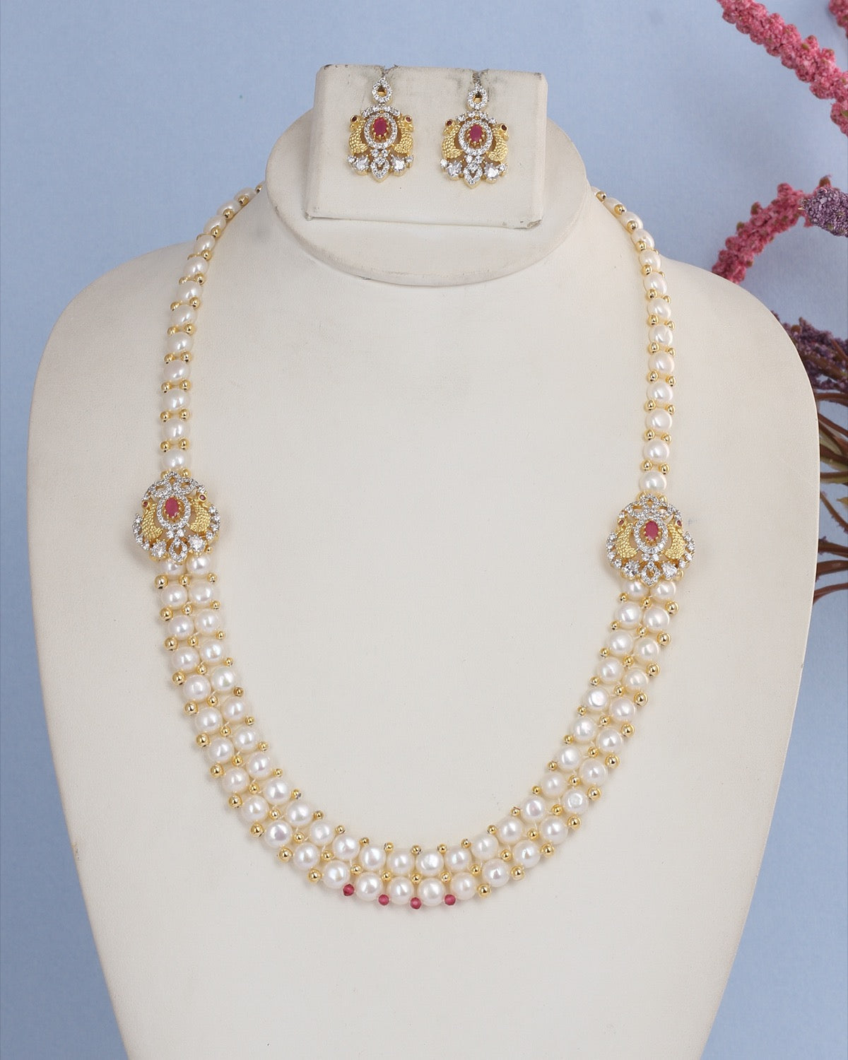 Beautiful Elegant Real Freshwater Pearl Necklace Set With Certificate(D.No ADPRLS2841)