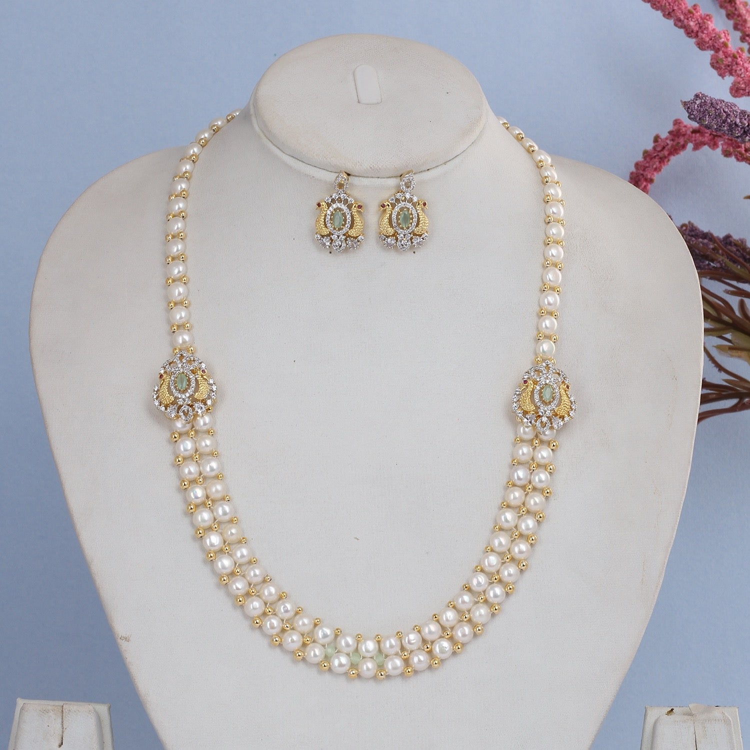 Beautiful Elegant Real Freshwater Pearl Necklace Set With Certificate(D.No ADPRLS2842)