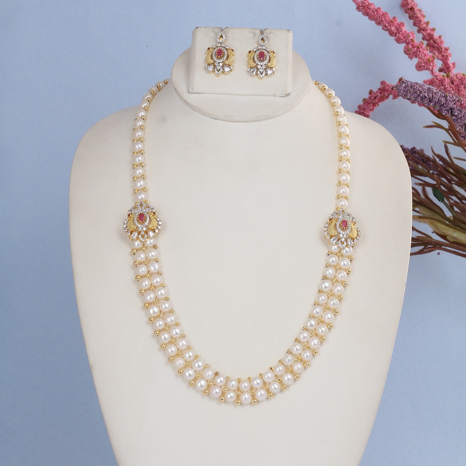 Beautiful Elegant Real Freshwater Pearl Necklace Set With Certificate(D.No ADPRLS2843)