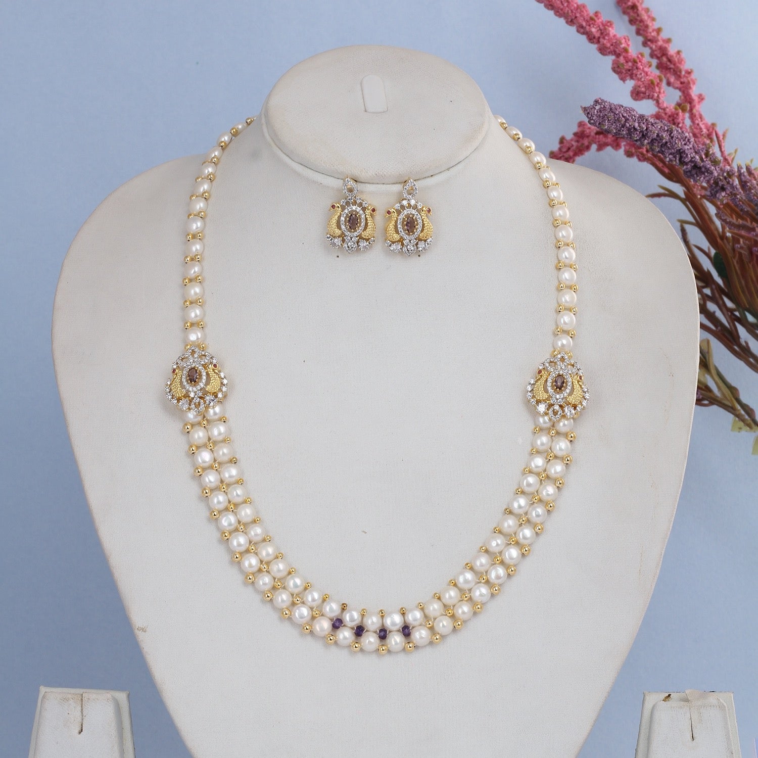 Beautiful Elegant Real Freshwater Pearl Necklace Set With Certificate(D.No ADPRLS2844)