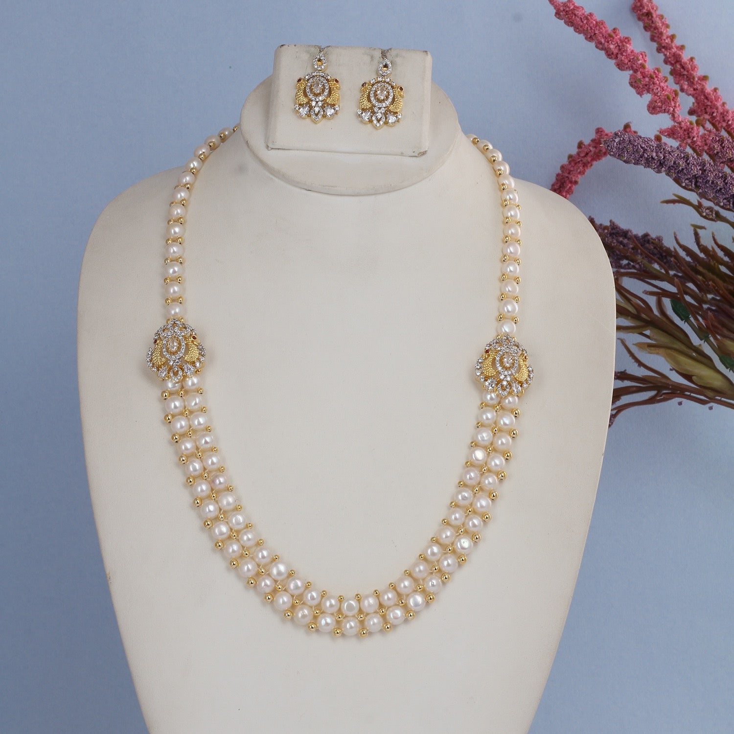 Beautiful Elegant Real Freshwater Pearl Necklace Set With Certificate(D.No ADPRLS2845)