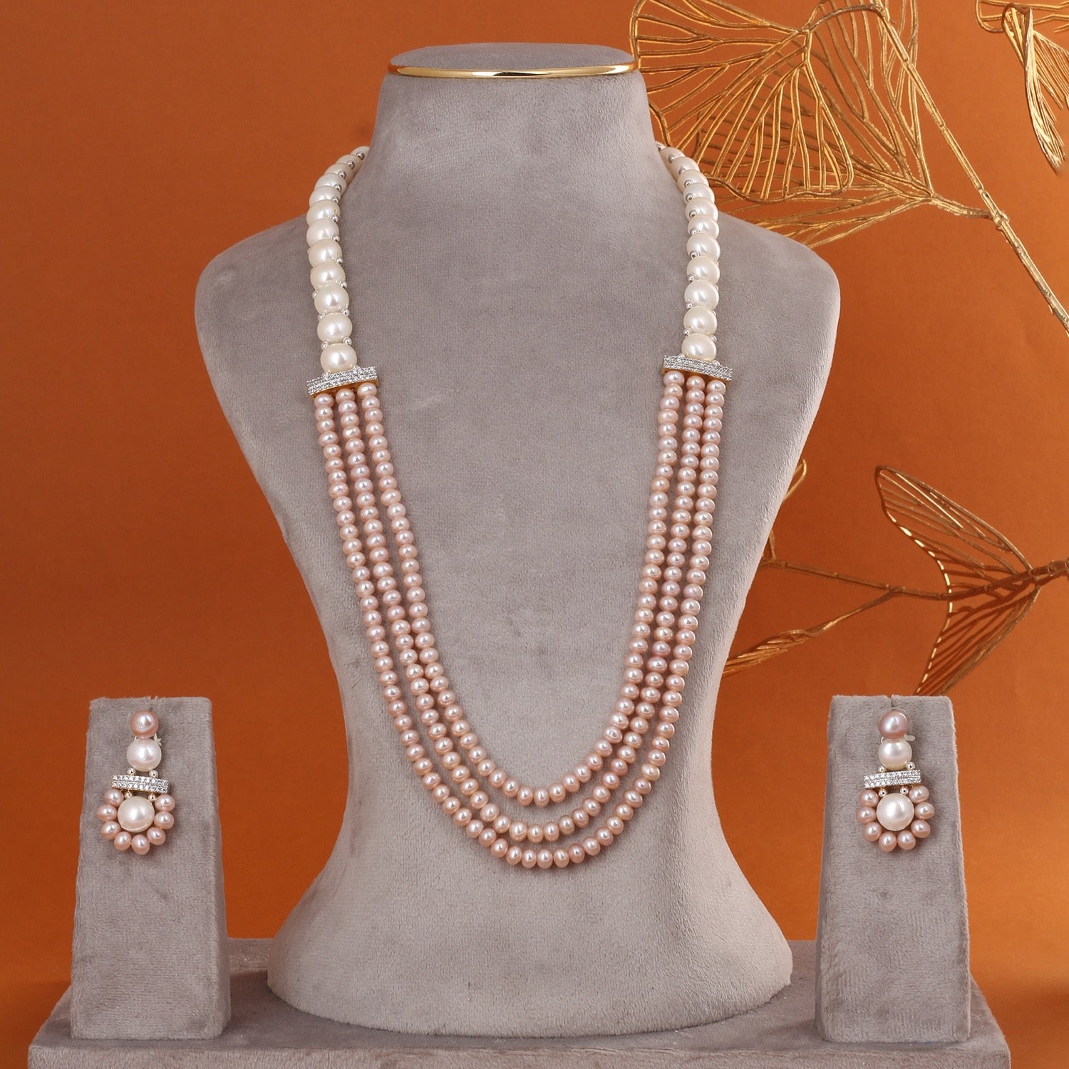 Real Natural Fresh Water Triple String Pearl Set With Certificate(D.No ADPRLS2847)