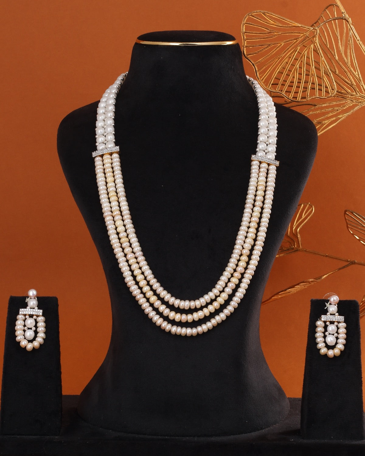 Real Natural Fresh Water Triple String Pearl Set With Certificate(D.No ADPRLS2849)