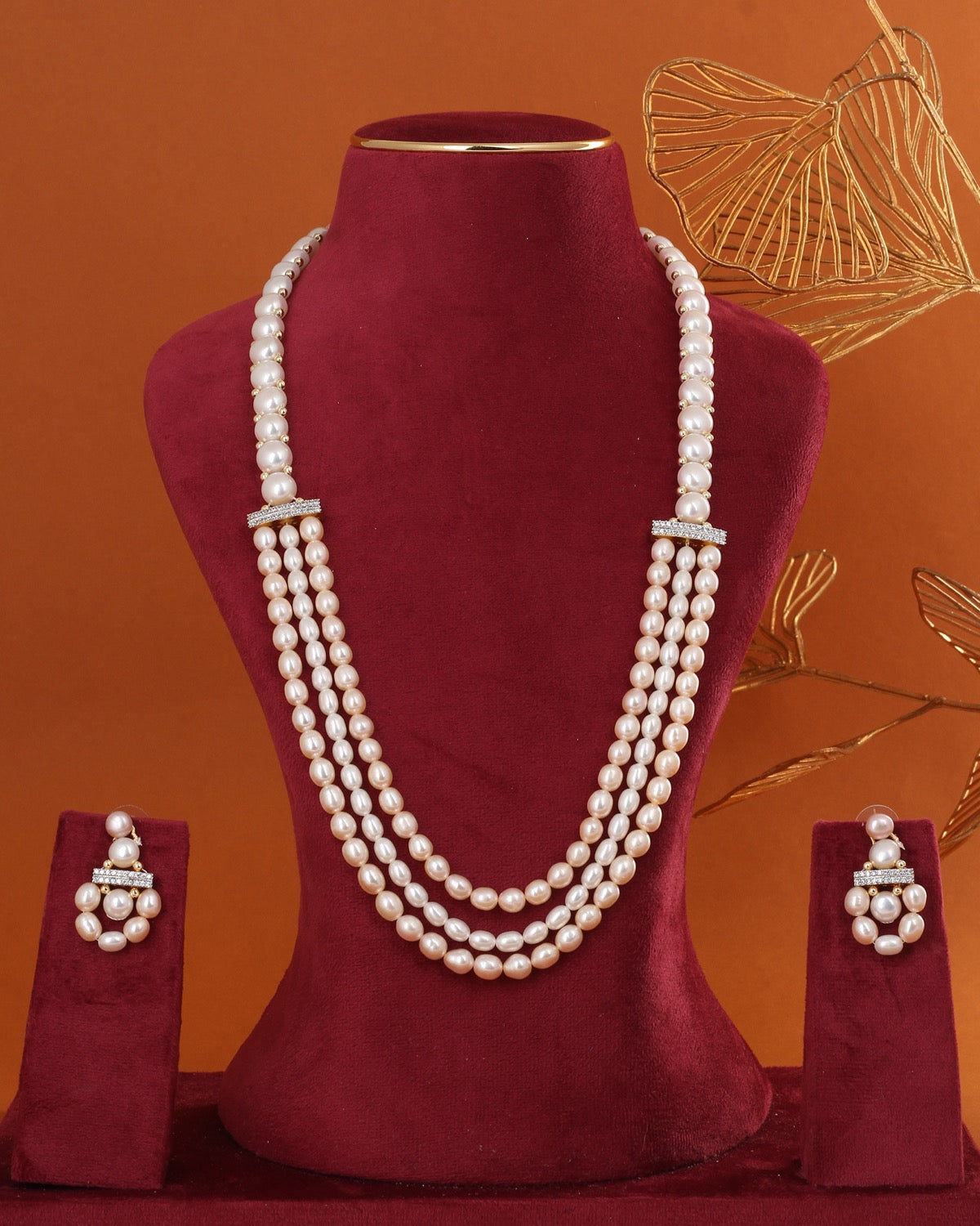 Real Natural Fresh Water Triple String Pearl Set With Certificate(D.No ADPRLS2854)