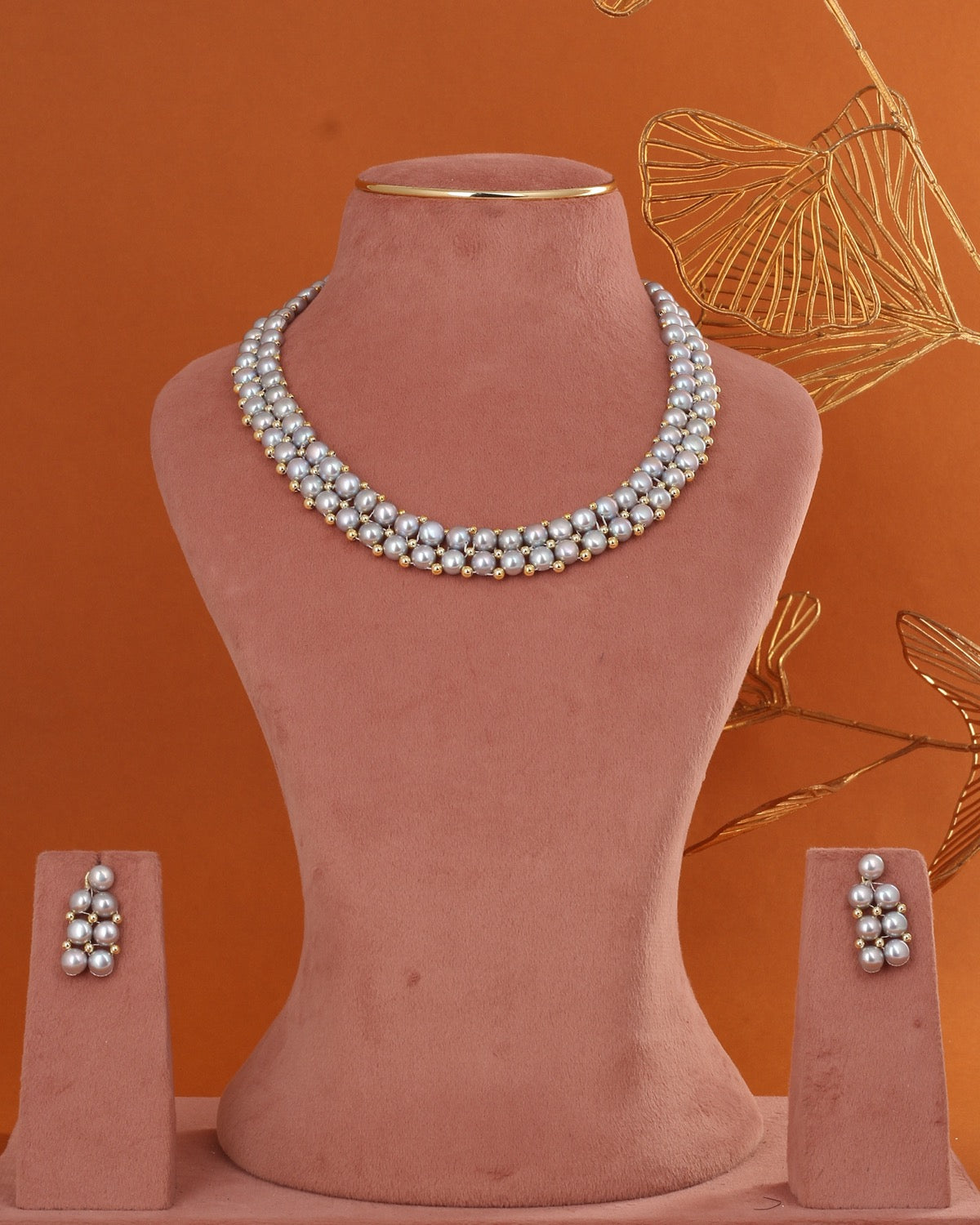 Authentic Real Natural Fresh Water Button Pearl Necklace Set With Certificate(D.No ADPRLS2858)