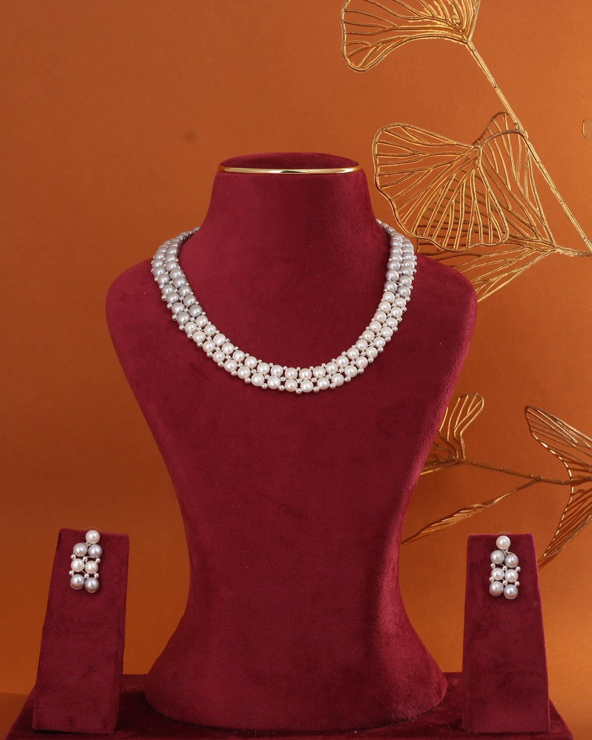 Authentic Real Natural Fresh Water Button Pearl Necklace Set With Certificate(D.No ADPRLS2861)