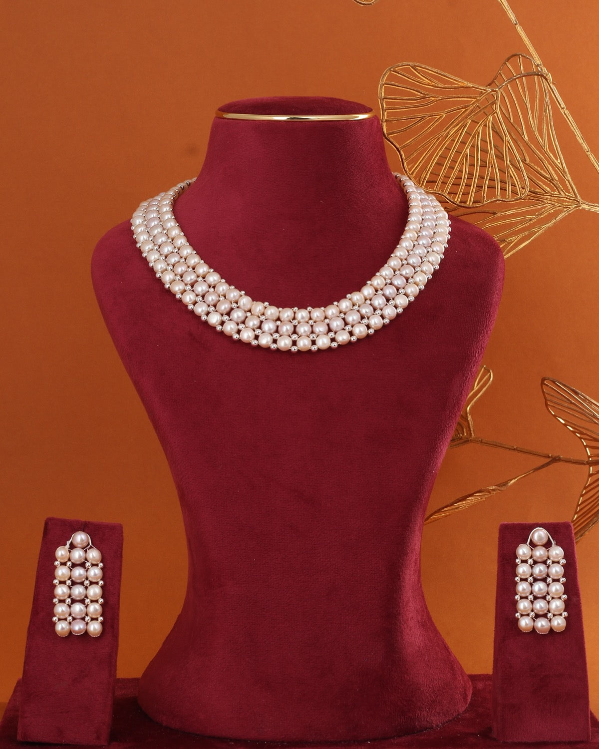 Authentic Real Natural Fresh Water Button Pearl Necklace Set With Certificate(D.No ADPRLS2867)