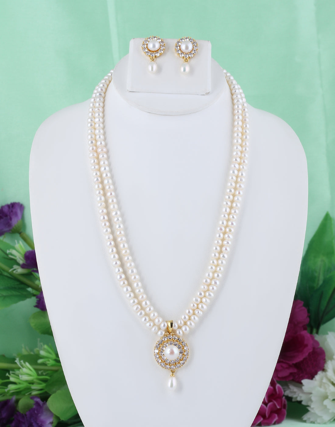 Natural Fresh Water Real Double String Pearl Set With Certificate(D.No ADPRLS288)