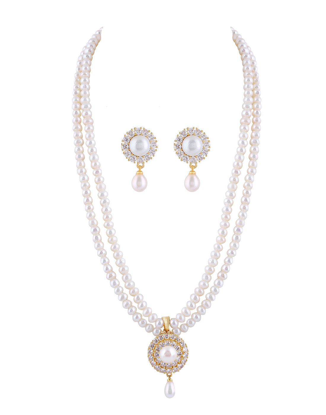 Natural Fresh Water Real Double String Pearl Set With Certificate(D.No ADPRLS288)