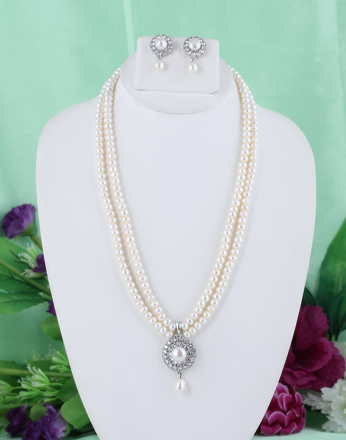 Natural Fresh Water Real Double String Pearl Set With Certificate(D.No ADPRLS290)