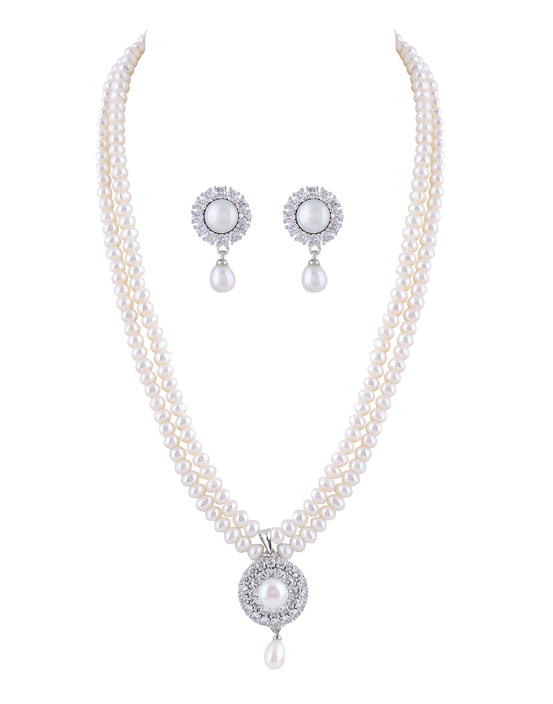 Natural Fresh Water Real Double String Pearl Set With Certificate(D.No ADPRLS290)