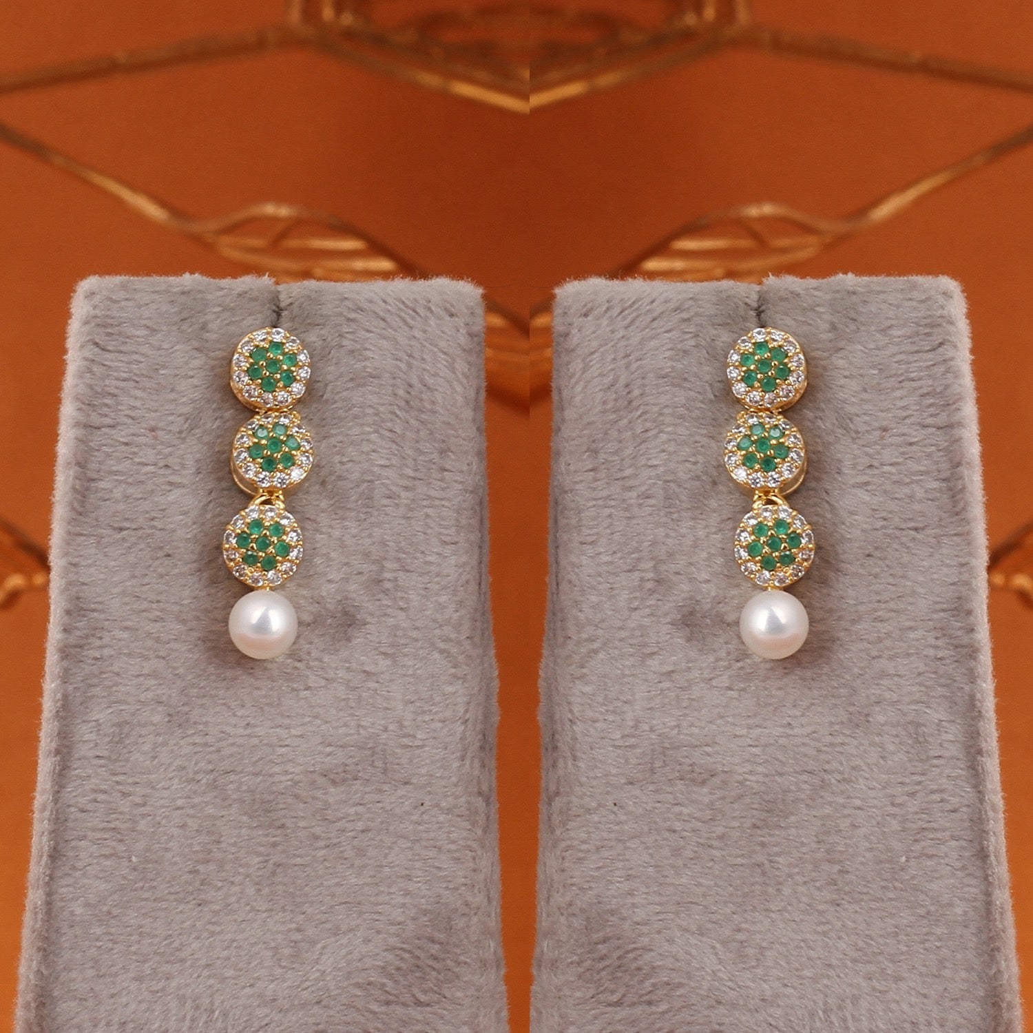 Cz Stone Studded Necklace Set With Real Button Pearls n Certificate(D.No ADPRLS2901)