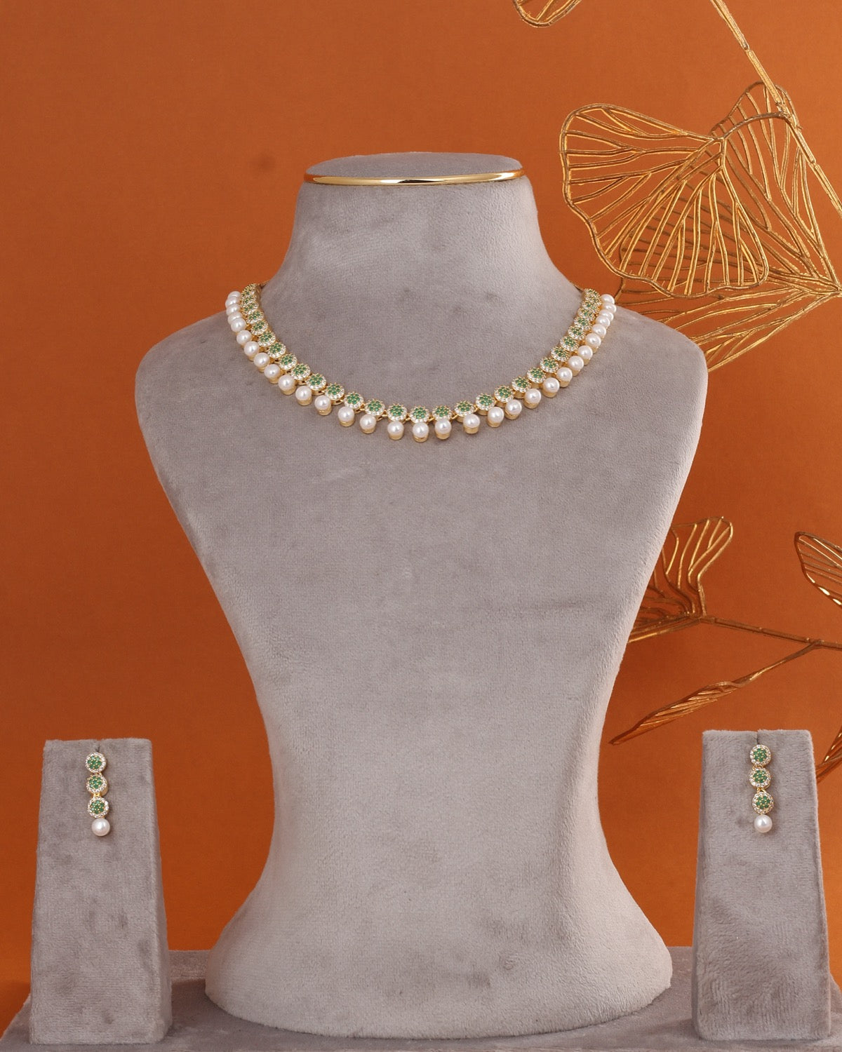 Cz Stone Studded Necklace Set With Real Button Pearls n Certificate(D.No ADPRLS2901)