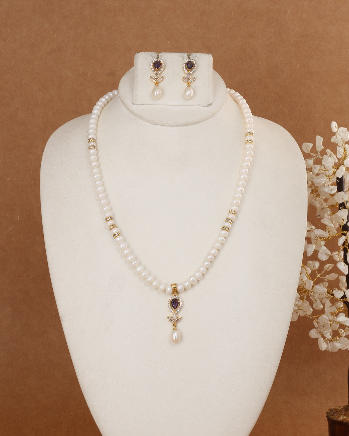 Authentic Natural Freshwater Single String Real Pearl Necklace Set With Certificate(D.No ADPRLS2904)