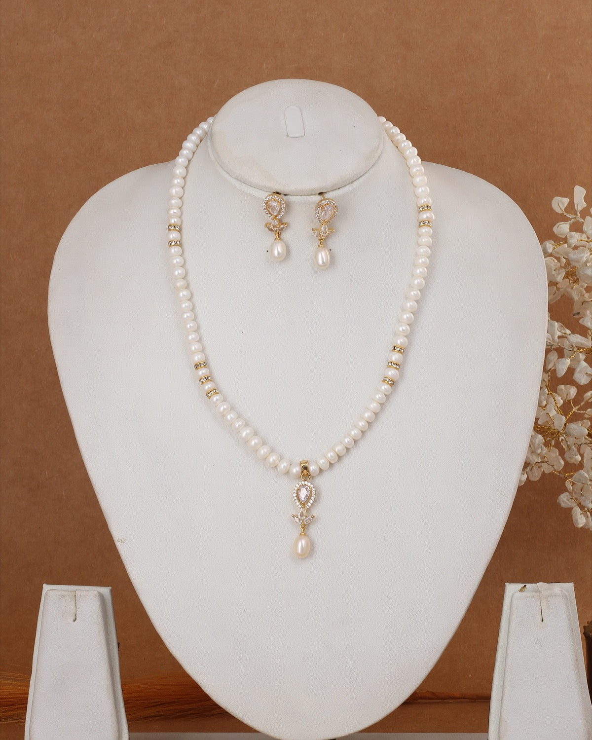 Authentic Natural Freshwater Single String Real Pearl Necklace Set With Certificate(D.No ADPRLS2908)