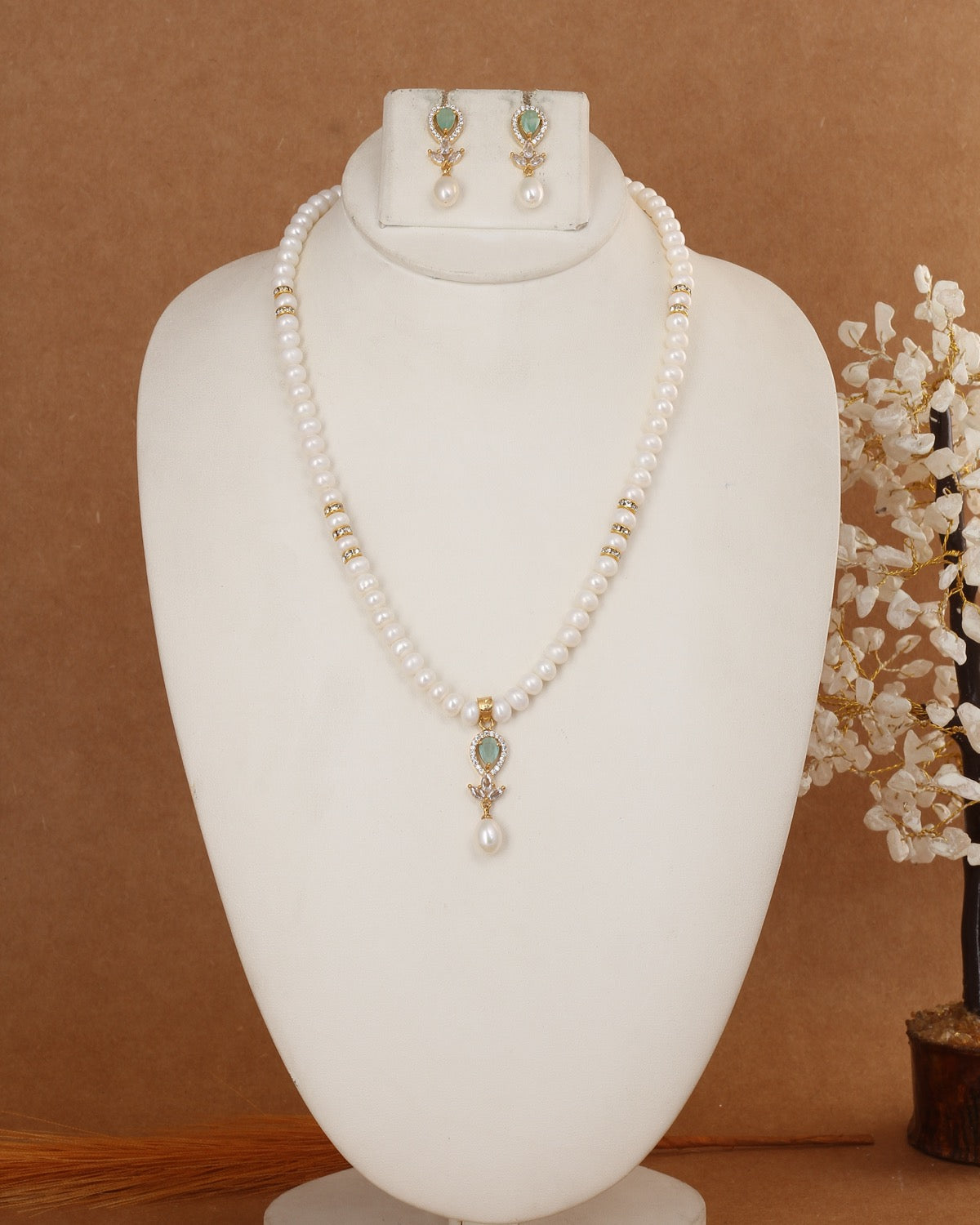 Authentic Natural Freshwater Single String Real Pearl Necklace Set With Certificate(D.No ADPRLS2909)