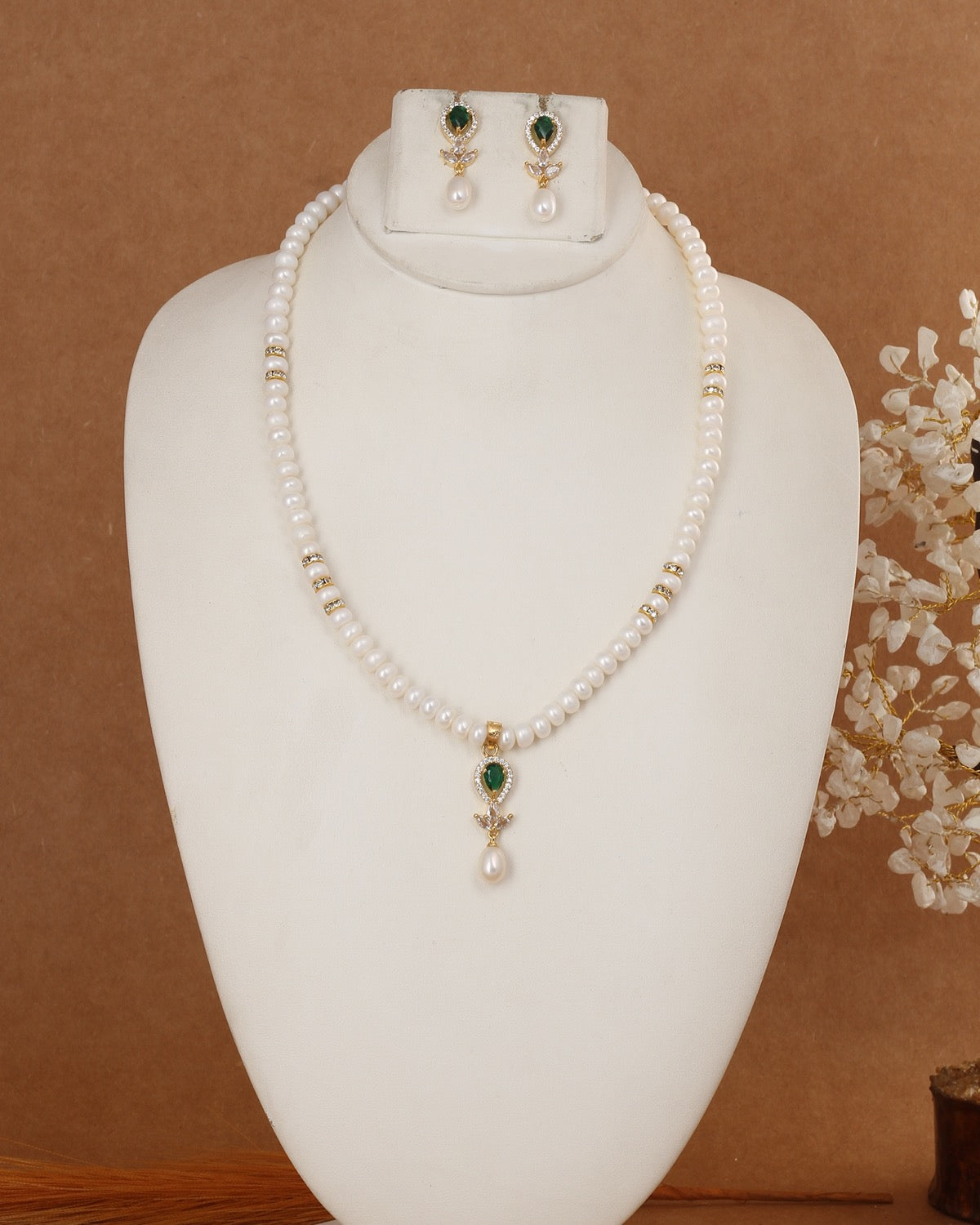 Authentic Natural Freshwater Single String Real Pearl Necklace Set With Certificate(D.No ADPRLS2910)