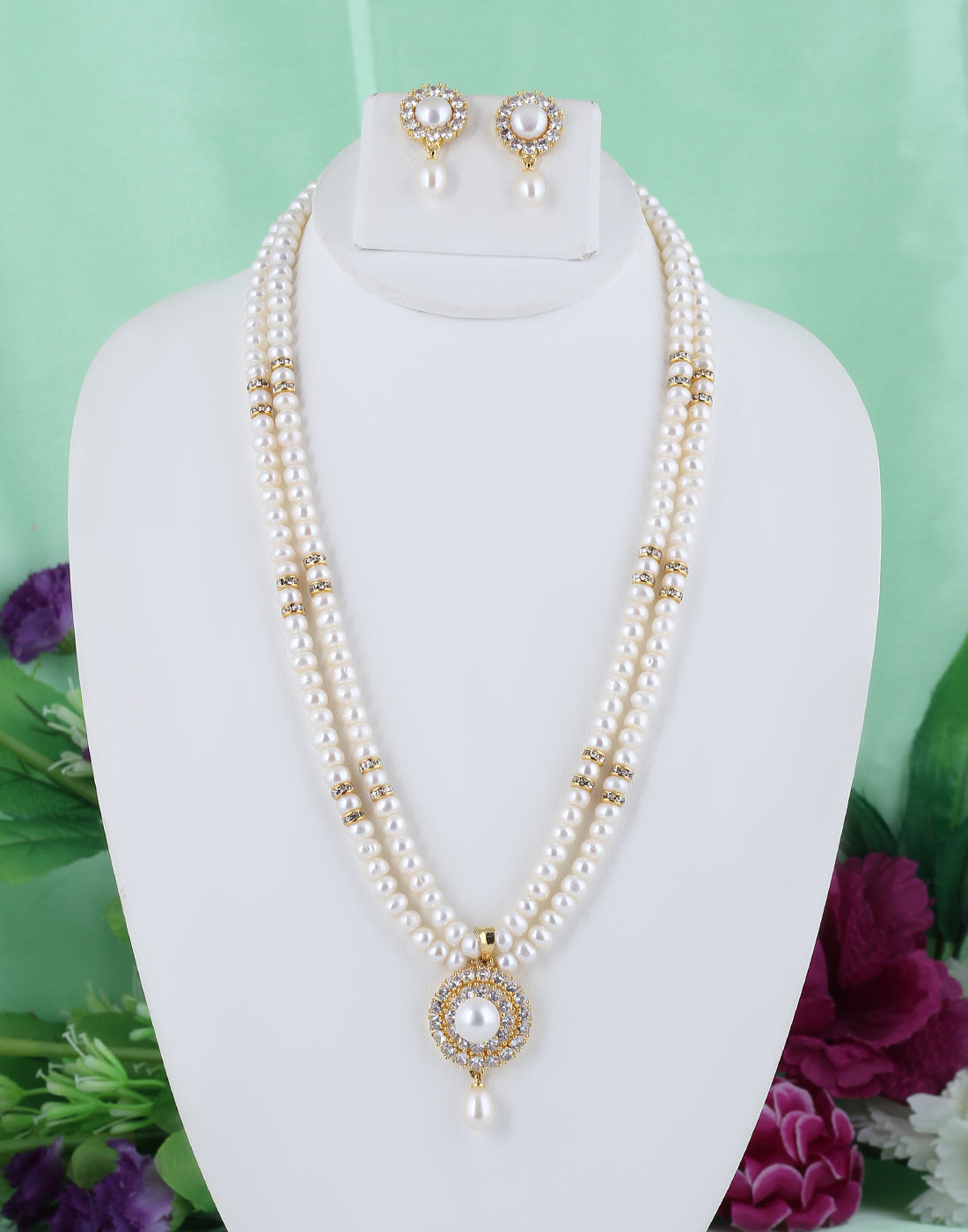 Natural Fresh Water Real Double String Pearl Set With Certificate(D.No ADPRLS292)