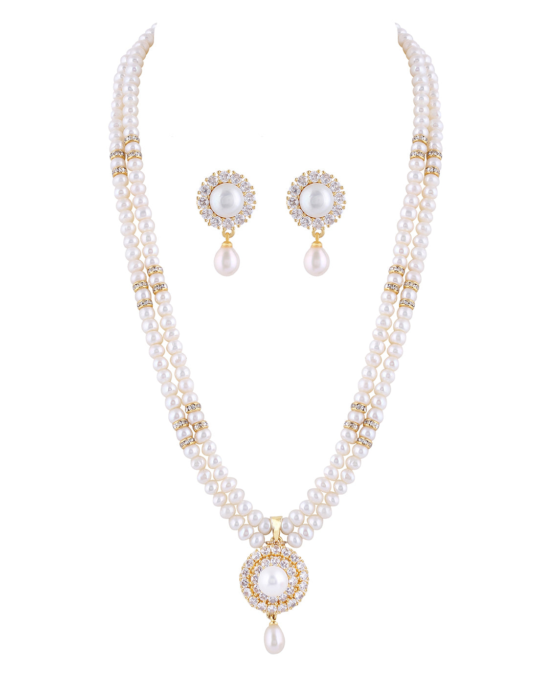 Natural Fresh Water Real Double String Pearl Set With Certificate(D.No ADPRLS292)