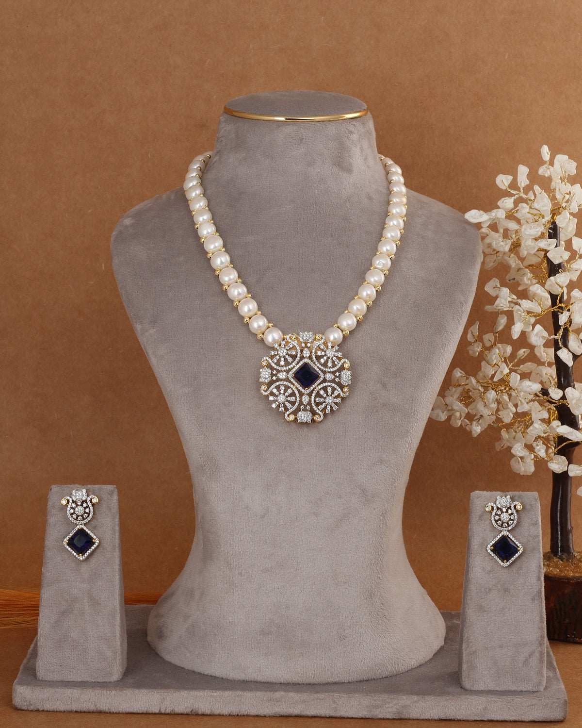 Authentic Real Natural Freshwater Button Pearl Necklace Set For Women With Certificate(D.No ADPRLS2929)