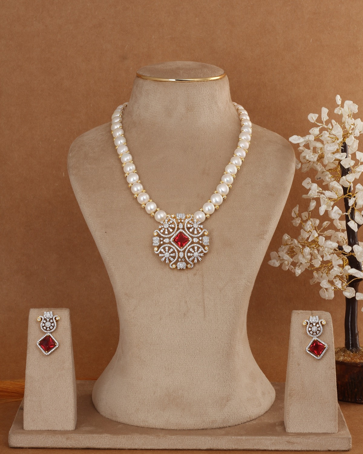 Authentic Real Natural Freshwater Button Pearl Necklace Set For Women With Certificate(D.No ADPRLS2930)
