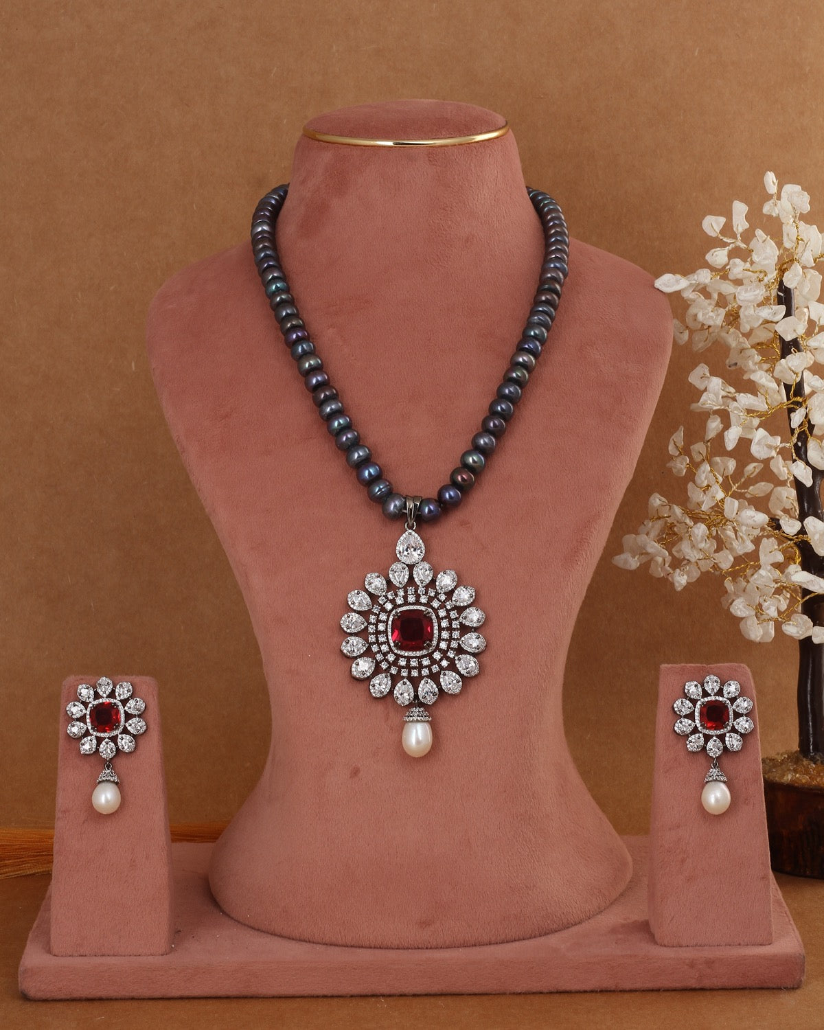 Authentic Real Natural Freshwater Black Pearl Necklace Set For Women With Certificate(D.No ADPRLS2936)