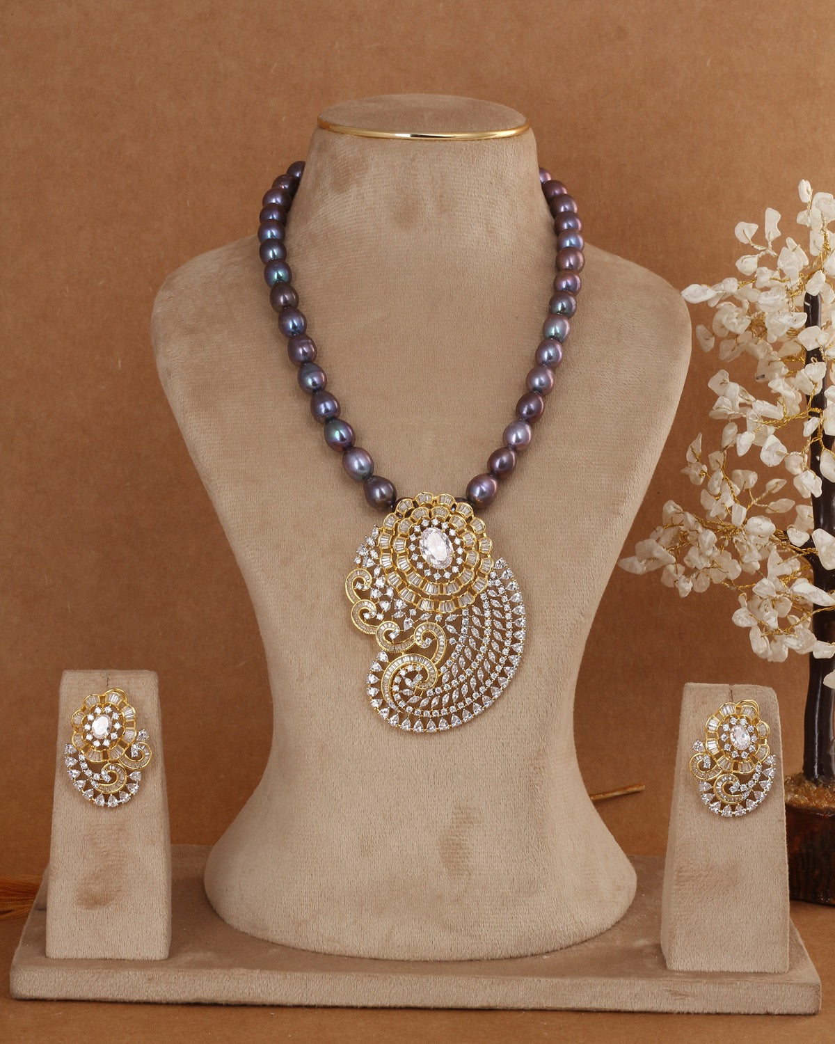 Authentic Real Natural Freshwater Black Pearl Necklace Set For Women With Certificate(D.No ADPRLS2937)
