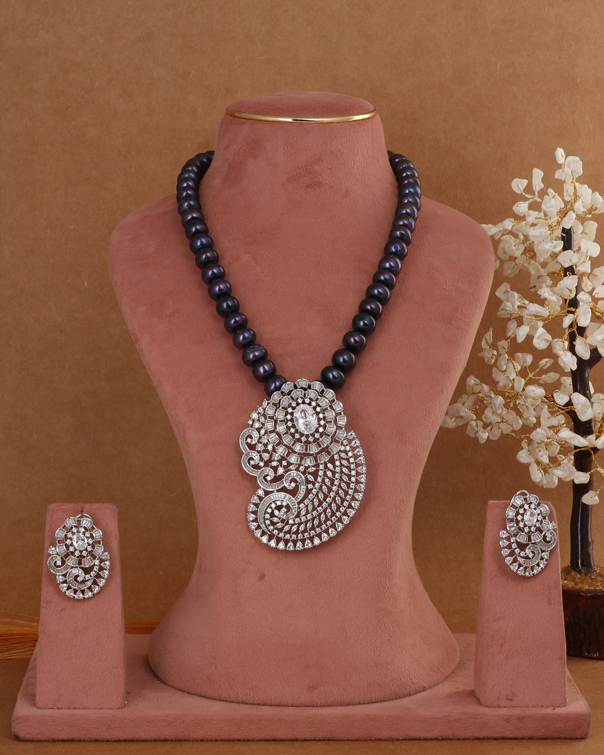 Authentic Real Natural Freshwater Black Pearl Necklace Set For Women With Certificate(D.No ADPRLS2938)