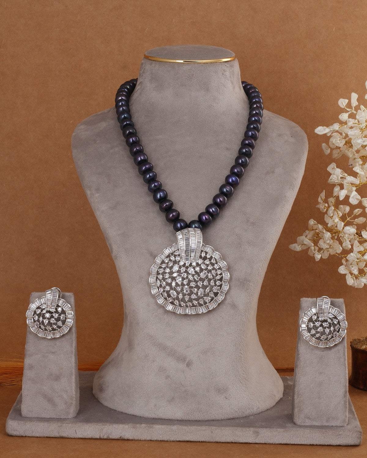 Authentic Real Natural Freshwater Black Pearl Necklace Set For Women With Certificate(D.No ADPRLS2939)
