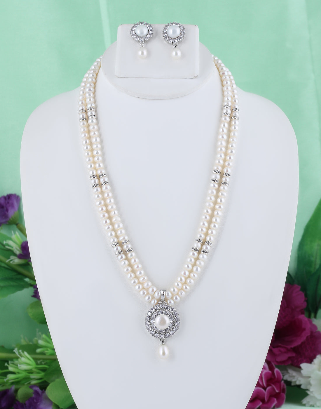 Natural Fresh Water Real Double String Pearl Set With Certificate(D.No ADPRLS294)