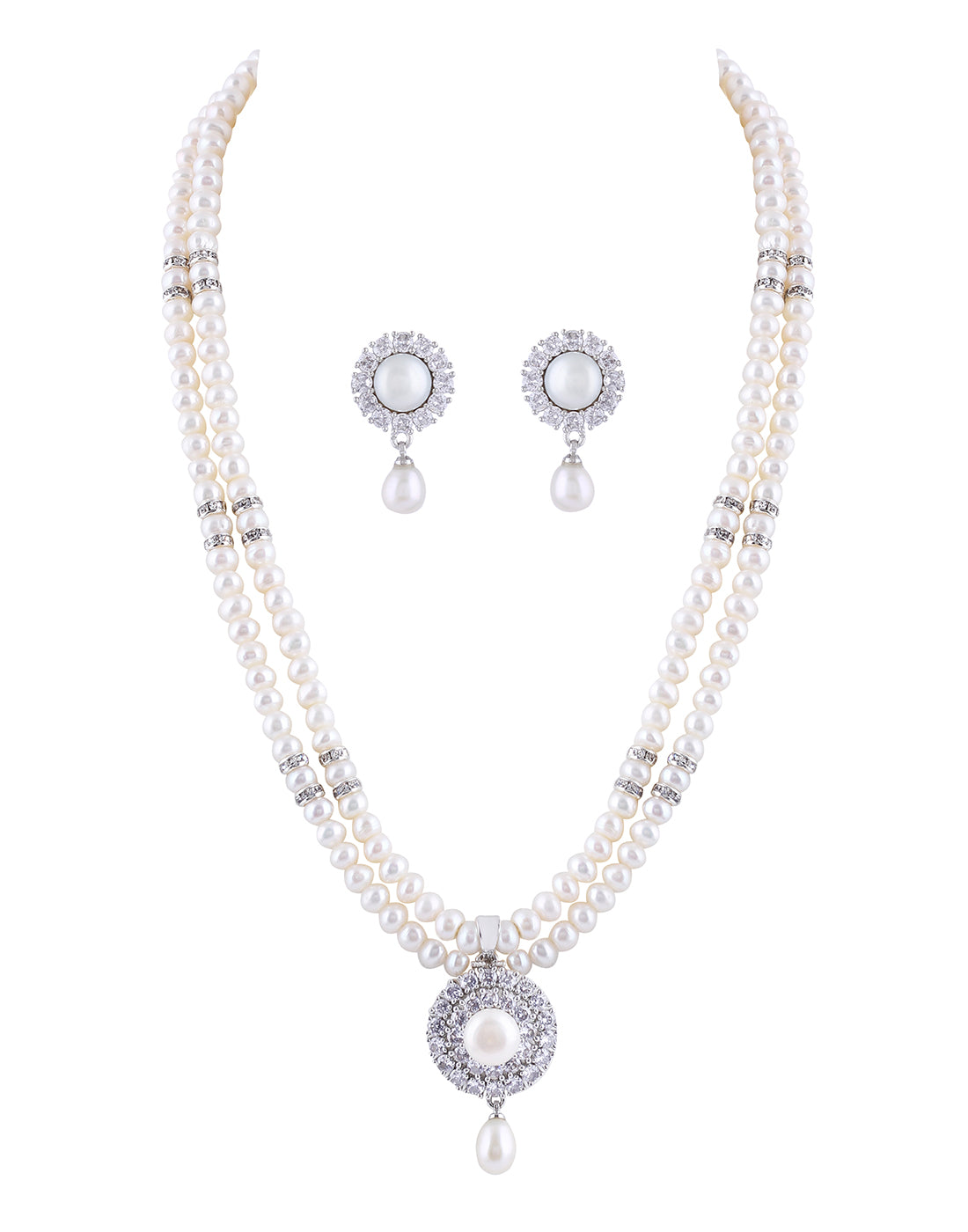 Natural Fresh Water Real Double String Pearl Set With Certificate(D.No ADPRLS294)