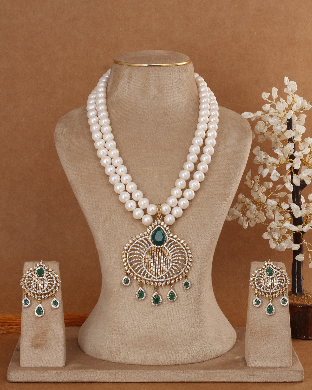Real Double Line Natural Freshwater Pearl Necklace Set For Women With Certificate(D.No ADPRLS2950)