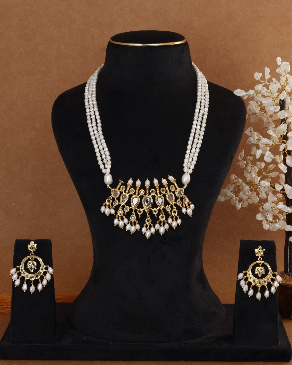 Traditional Hyderabadi Timmani Natural Freshwater Pearl Necklace Set For Women With Certificate(D.No ADPRLS2951)