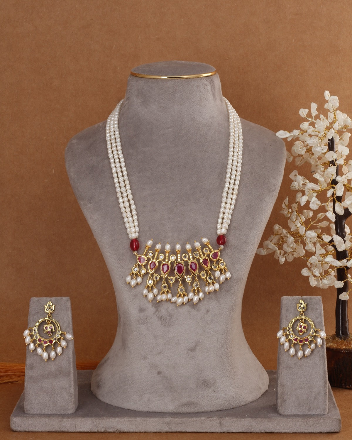 Traditional Hyderabadi Timmani Natural Freshwater Pearl Necklace Set For Women With Certificate(D.No ADPRLS2952)