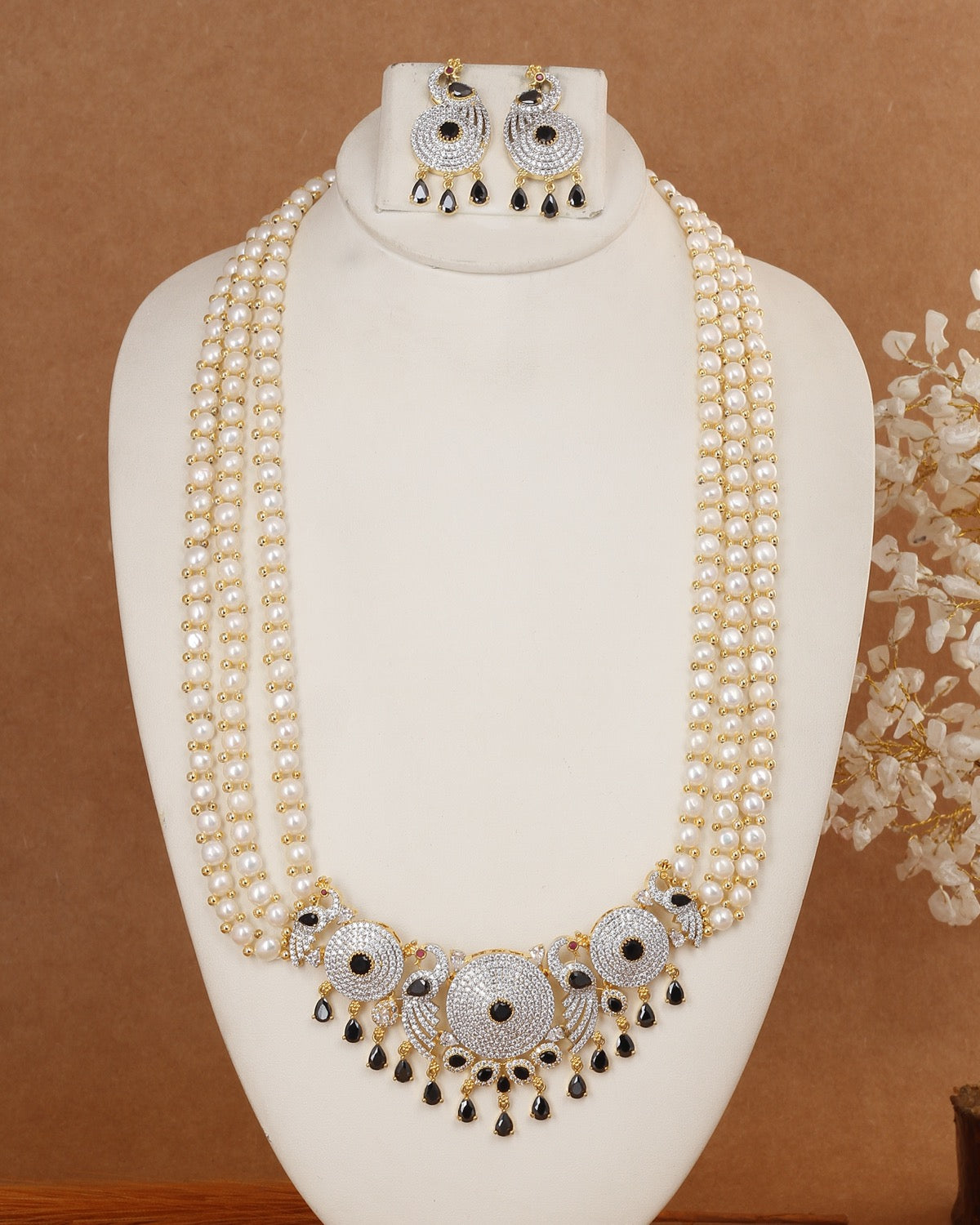 Real Hyderabadi Natural Freshwater Button Pearl Necklace Set For Women With Certificate(D.No ADPRLS2959)