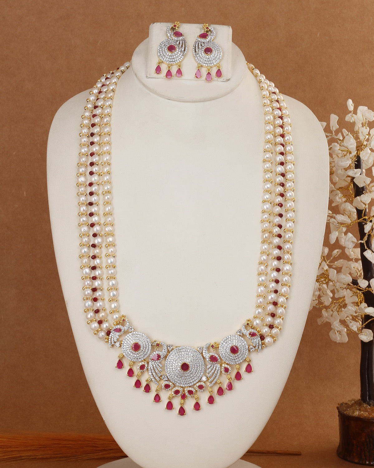 Real Hyderabadi Natural Freshwater Button Pearl Necklace Set For Women With Certificate(D.No ADPRLS2960)