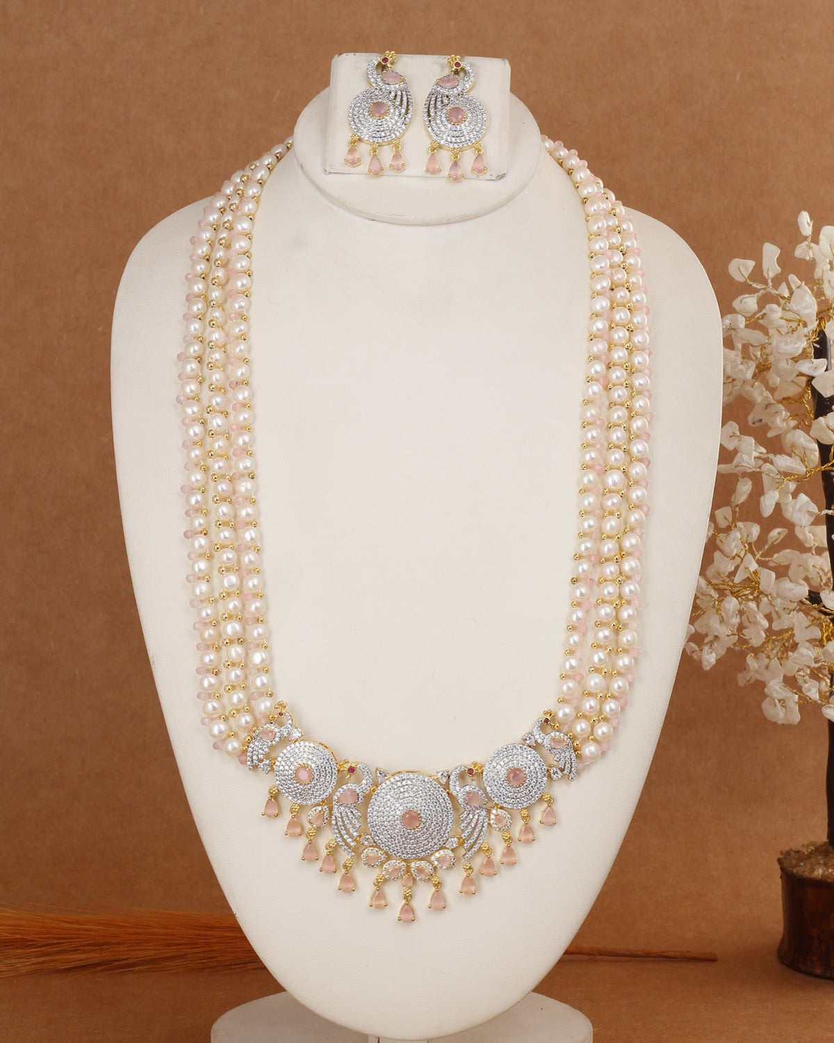 Real Hyderabadi Natural Freshwater Button Pearl Necklace Set For Women With Certificate(D.No ADPRLS2962)