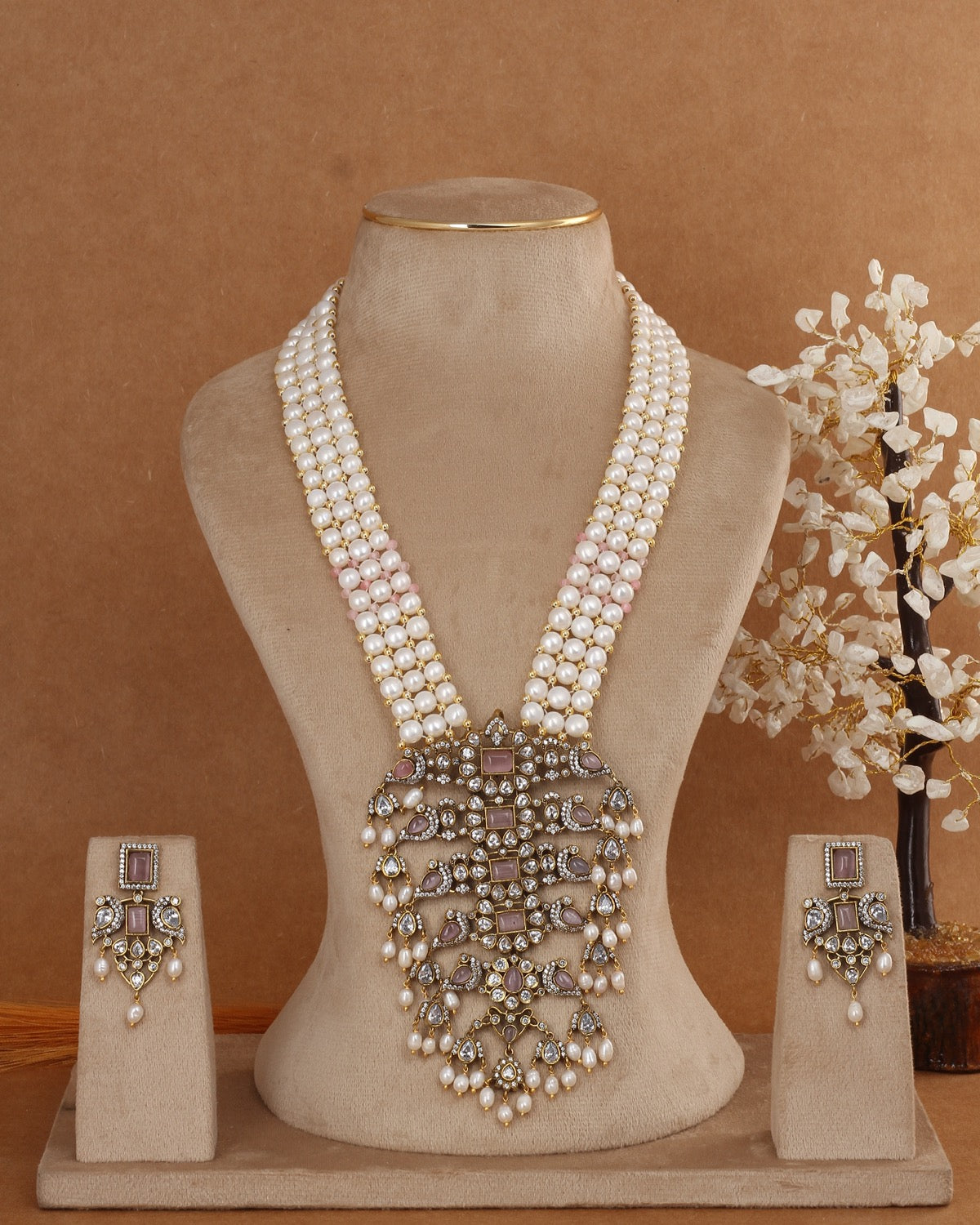 Exclusive Real Natural Freshwater Button Pearl Necklace Set For Women With Certificate(D.No ADPRLS2966)