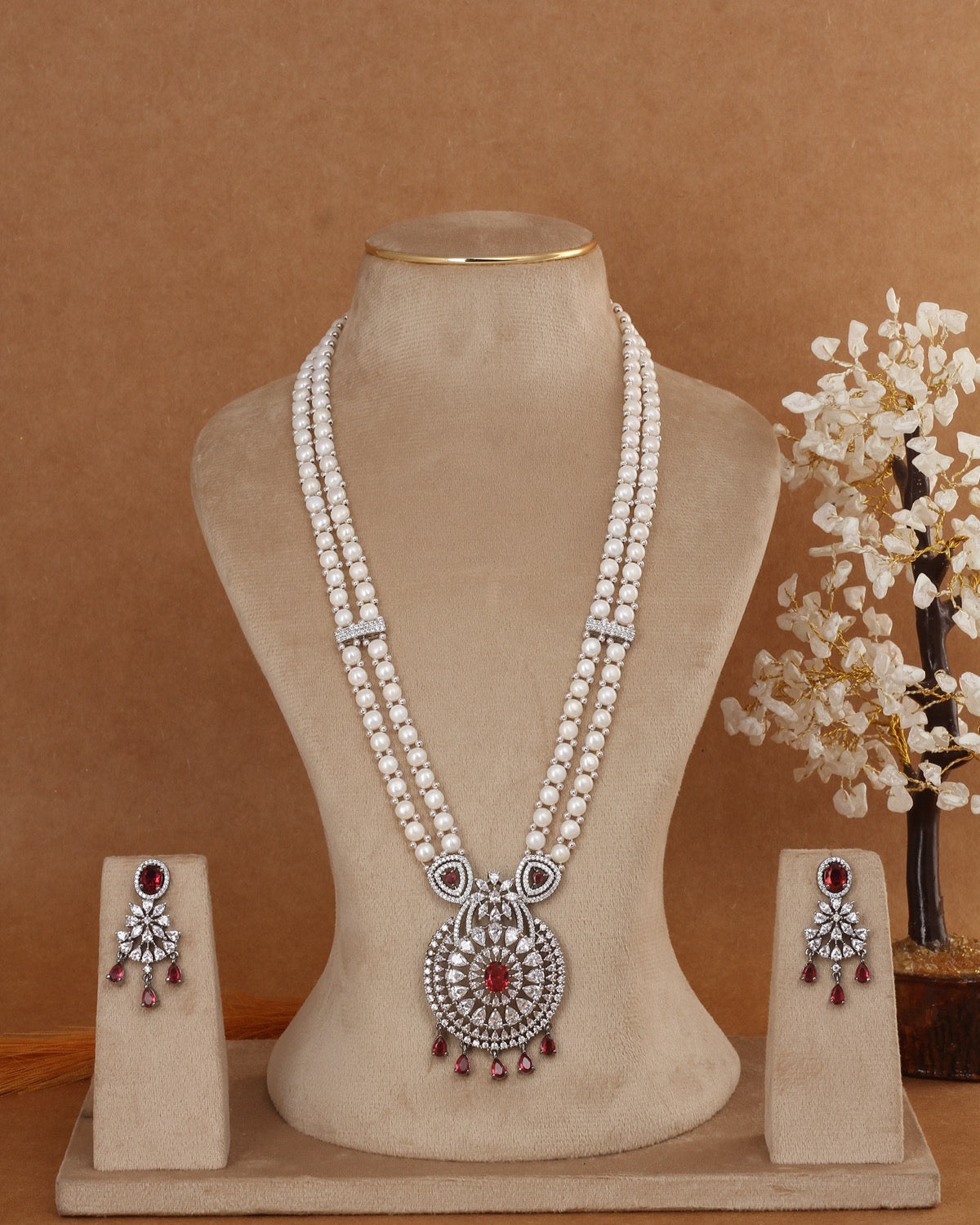 Traditional Real Natural Freshwater Button Pearl Rani Haar Necklace Set For Women With Certificate(D.No ADPRLS2975)