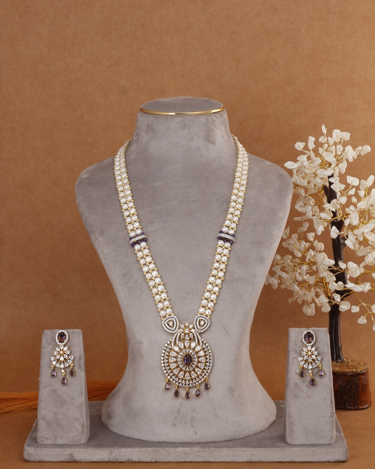 Traditional Real Natural Freshwater Button Pearl Rani Haar Necklace Set For Women With Certificate(D.No ADPRLS2976)