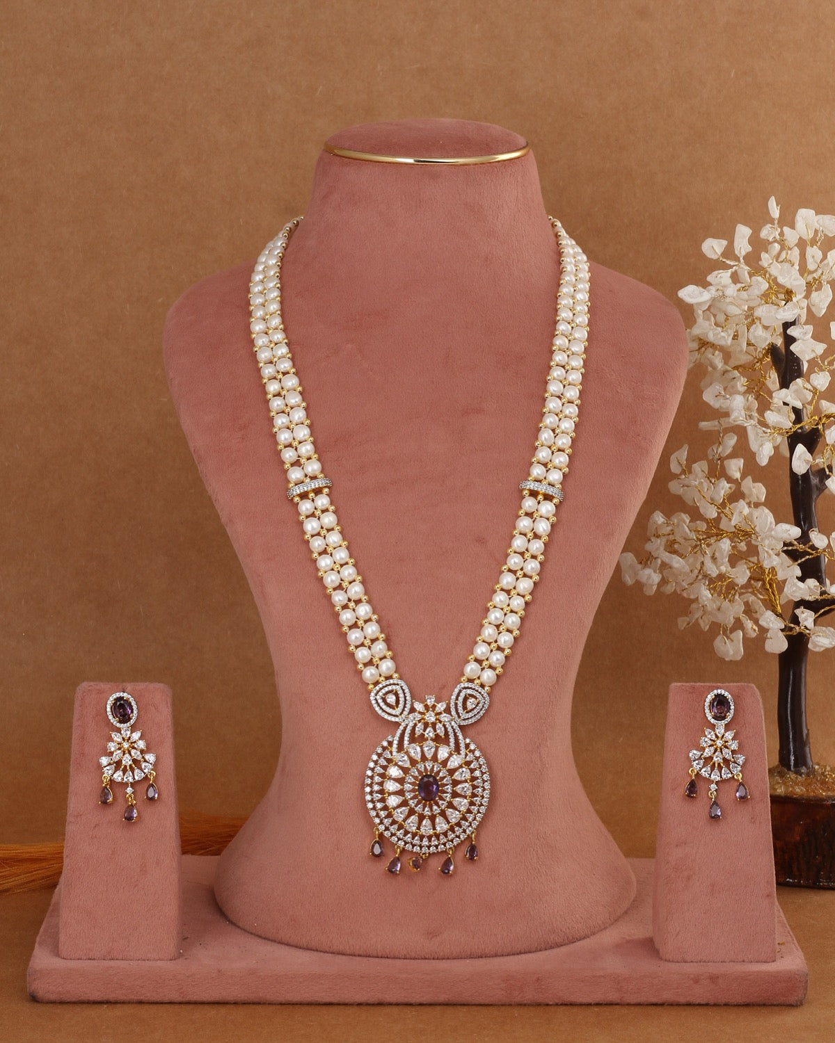 Traditional Real Natural Freshwater Button Pearl Rani Haar Necklace Set For Women With Certificate(D.No ADPRLS2977)