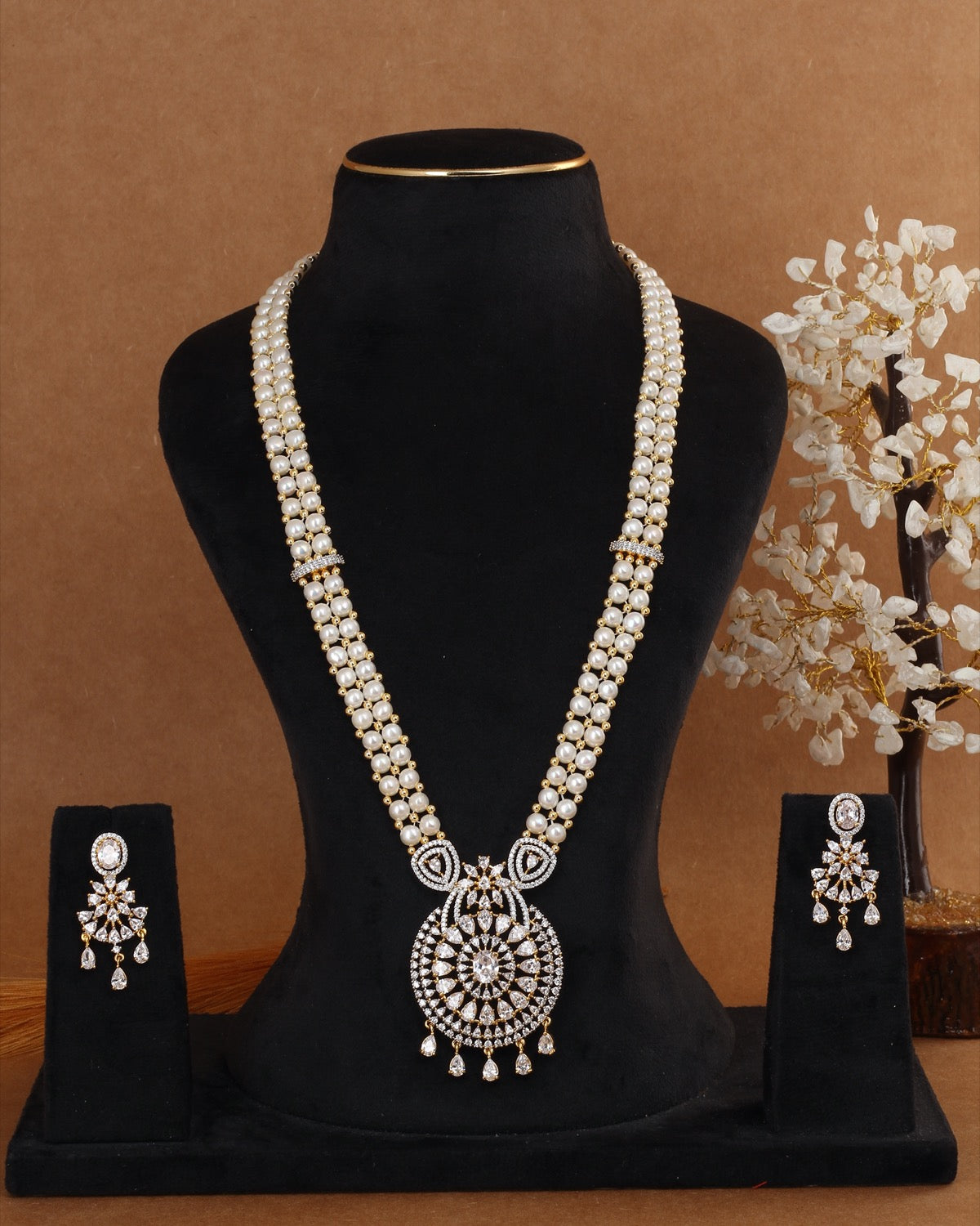 Traditional Real Natural Freshwater Button Pearl Rani Haar Necklace Set For Women With Certificate(D.No ADPRLS2978)