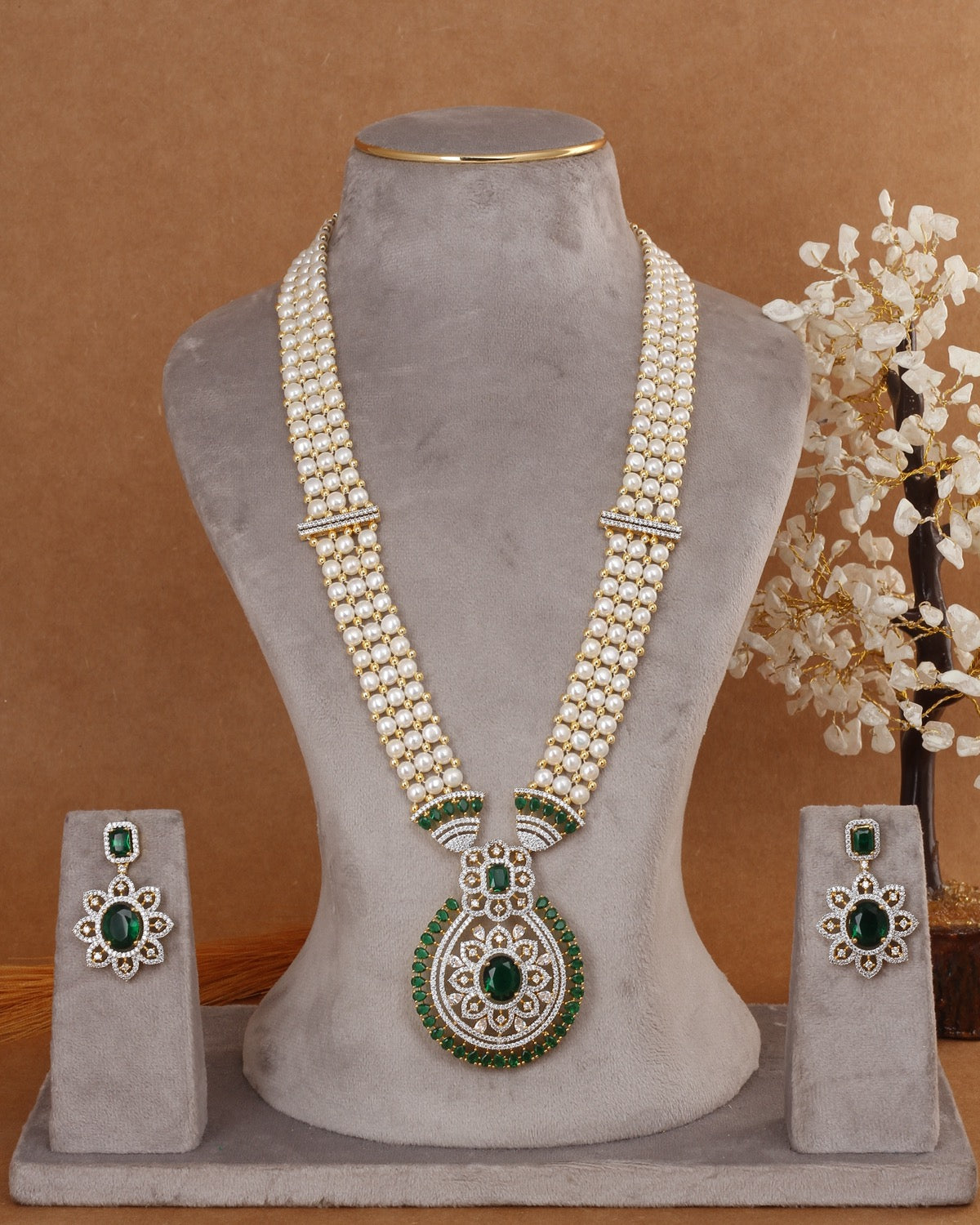 Traditional Real Natural Freshwater Button Pearl Rani Haar Necklace Set For Women With Certificate(D.No ADPRLS2980)