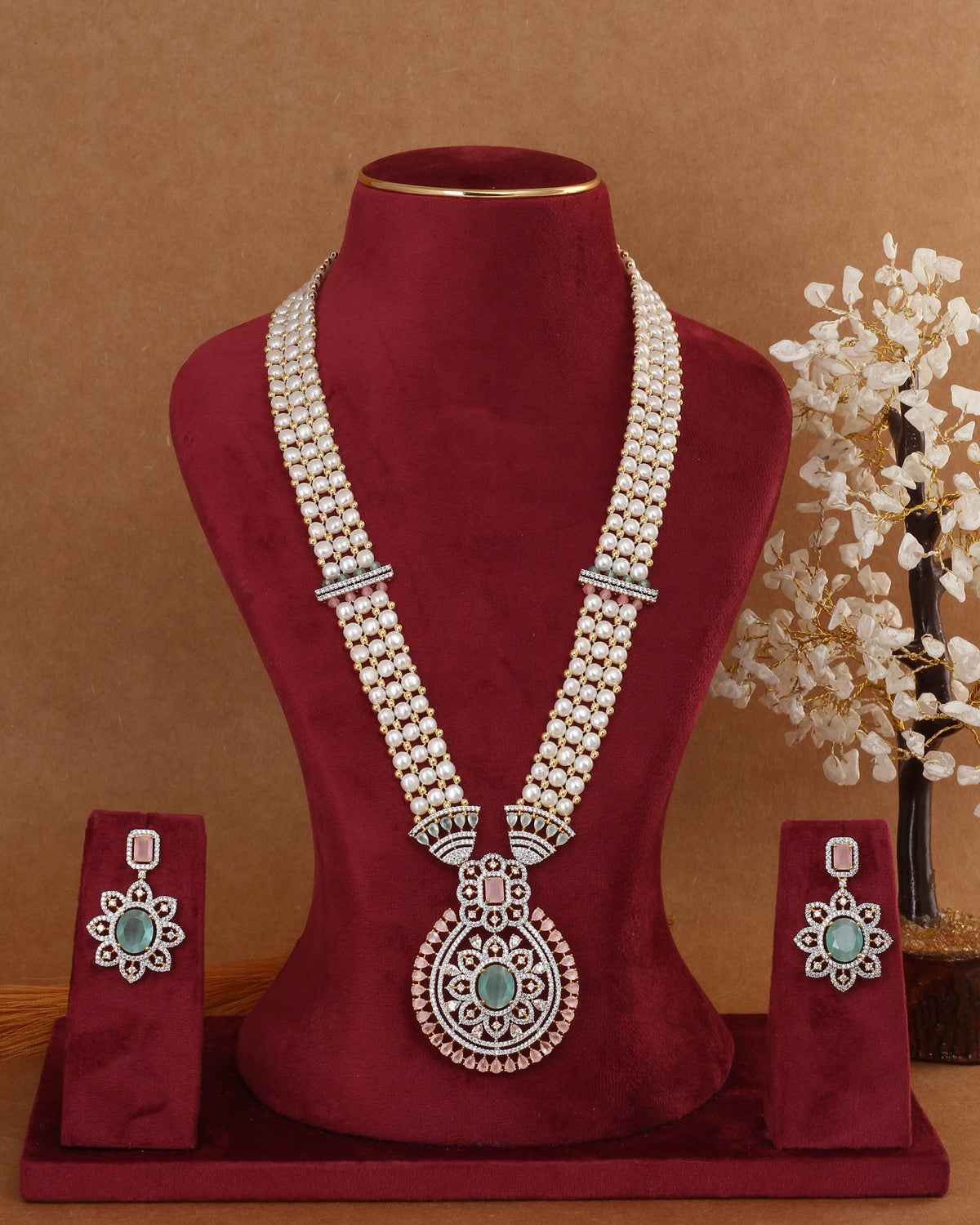 Traditional Real Natural Freshwater Button Pearl Rani Haar Necklace Set For Women With Certificate(D.No ADPRLS2981)